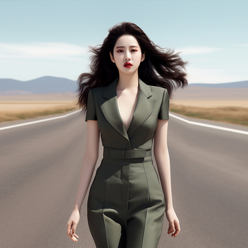 夏季气质女神范高级感高腰显瘦绿色直筒连体裤子夏季连衣裤女