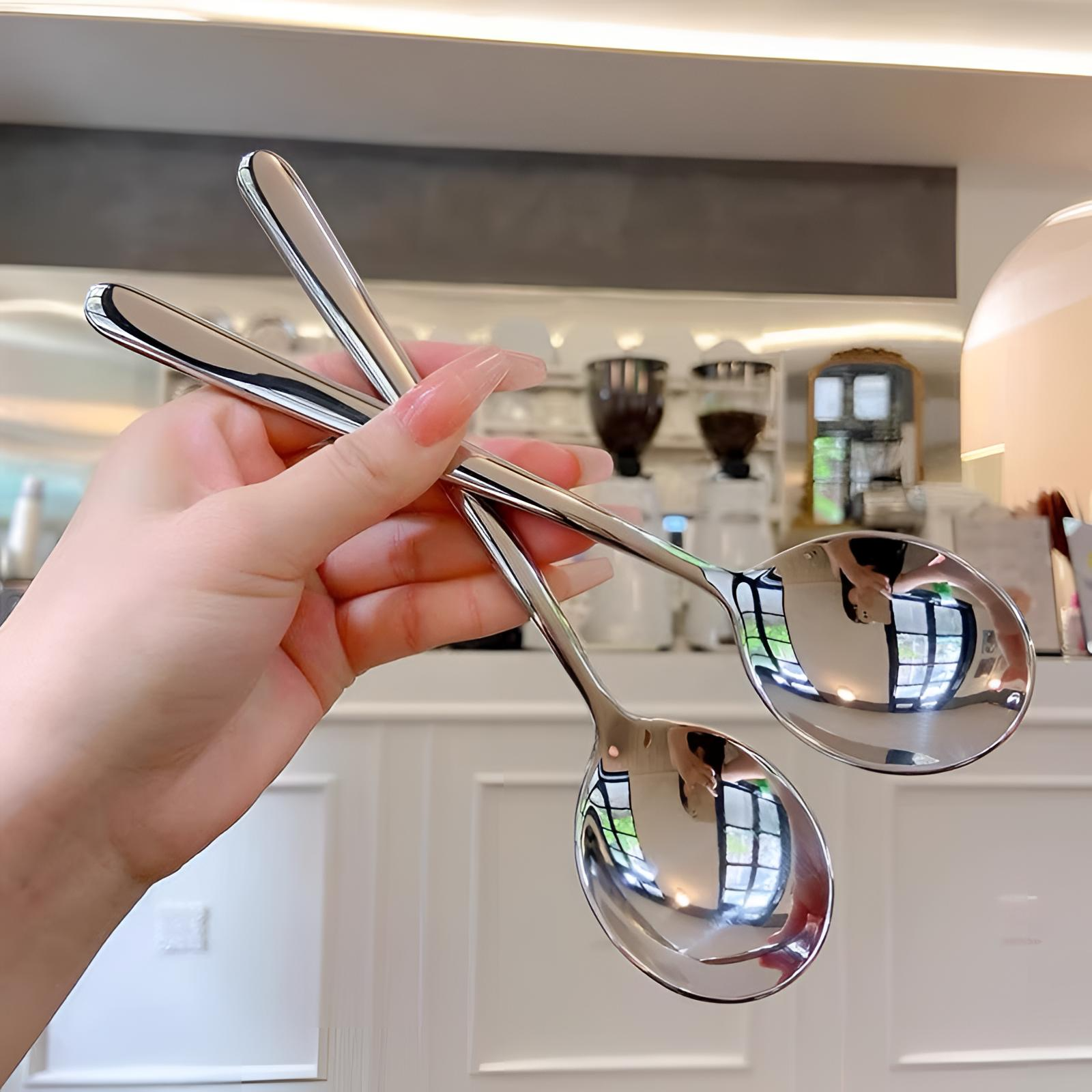 家用加厚长柄干饭喝汤勺调羹拌饭勺子西餐餐具网红不锈钢韩式勺