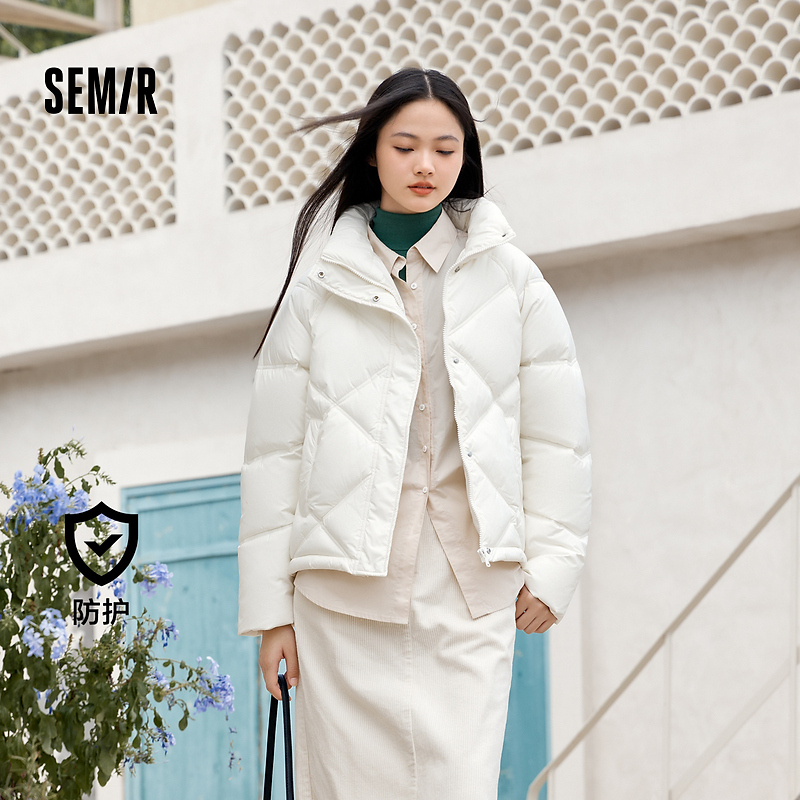 【防水】森马棉服女宽松立领棉衣简约休闲气质冬季菱格厚外套百搭