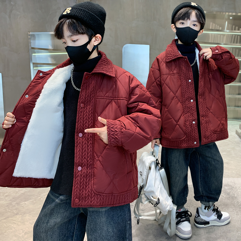 儿童棉服男童夹棉外套冬季2024新款洋气大童加厚棉衣加绒棉袄宝宝