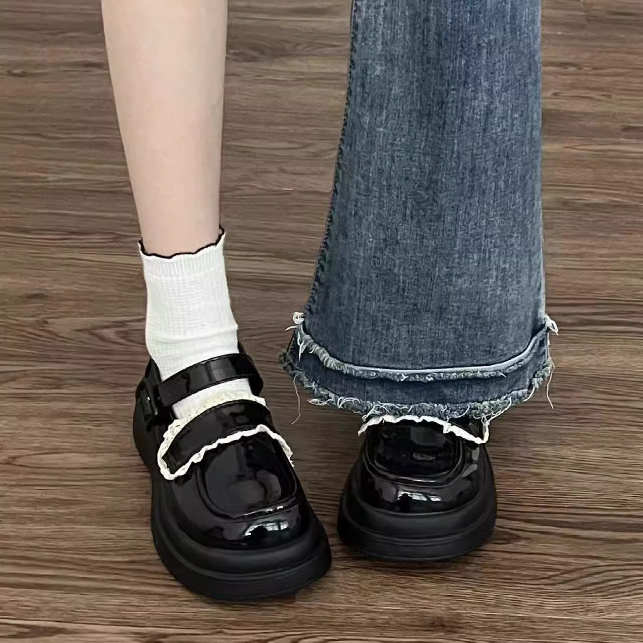 圆头黑色厚底小皮鞋女学院风百搭2025新款春秋复古法式玛丽珍单鞋