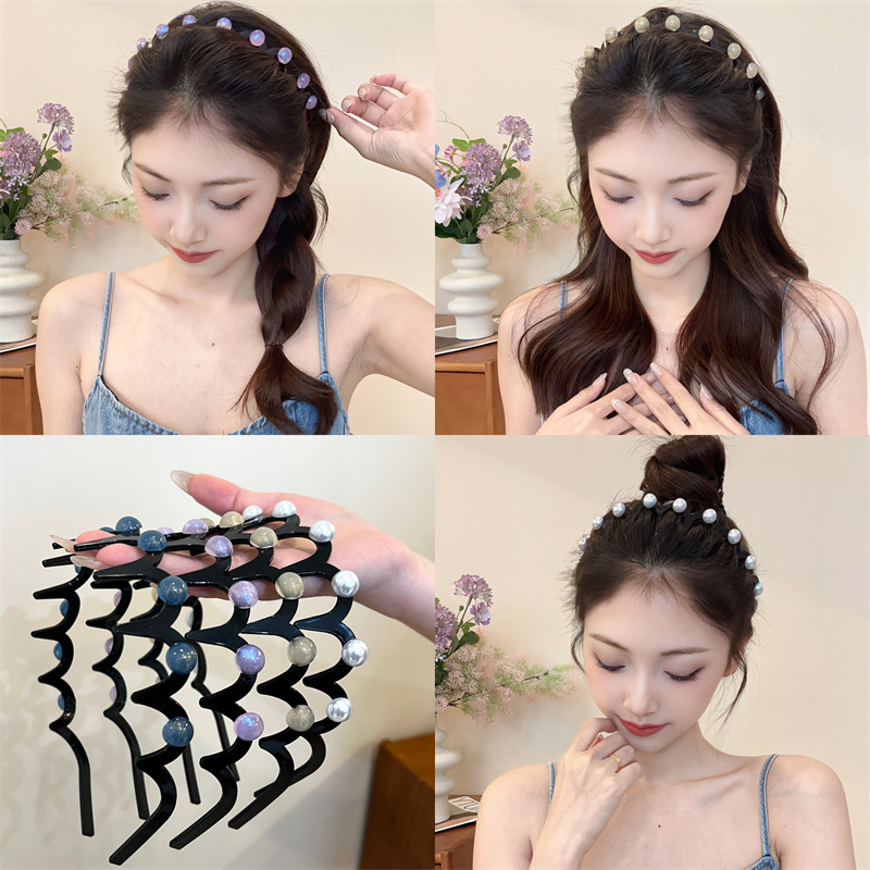 熹金 气质波浪发箍女洗脸不卡头蓬松纹理带齿梳防滑头箍高级感