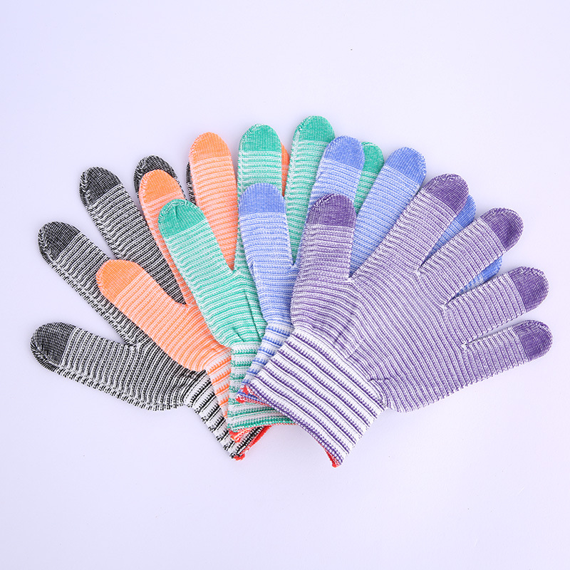 手套劳保耐磨斑马条纹手套透气尼龙线手套工作手套车间干活薄手套