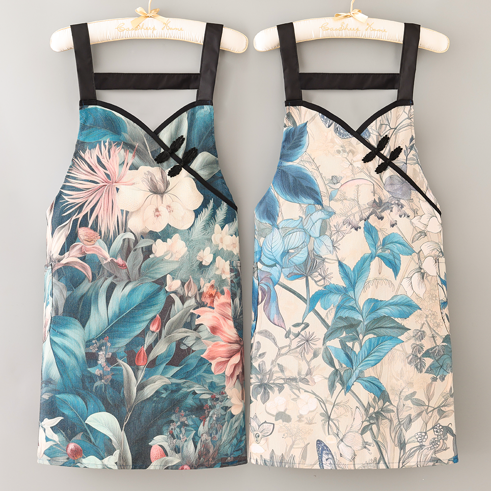 成人松弛感围腰帆布背带围裙防油透气耐脏耐磨工作服家用厨房女