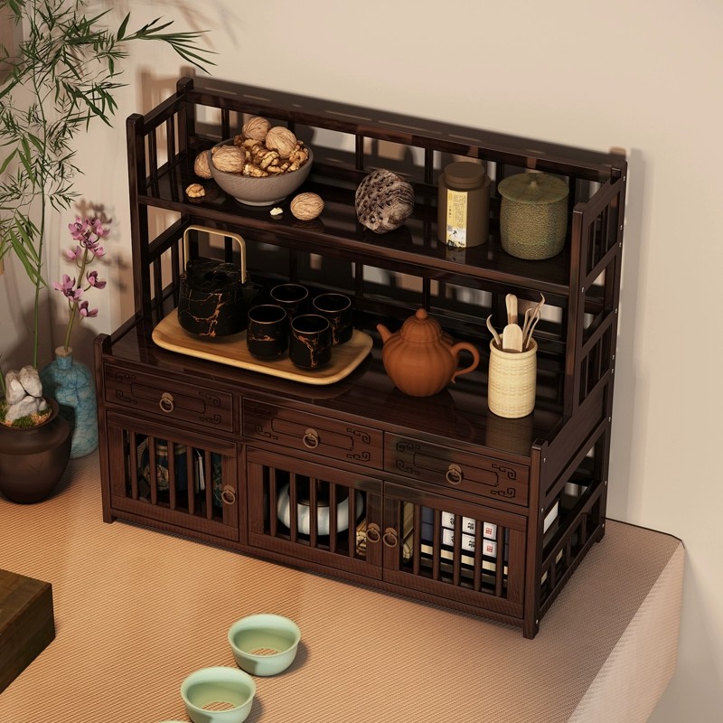 桌面博古架茶室茶桌非实木中式小型茶叶收纳架子置物架茶杯展示架