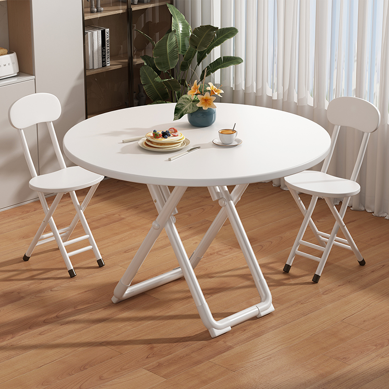可折叠桌椅奶油风小餐桌小户型网红款家用客厅圆形吃饭桌子出租房
