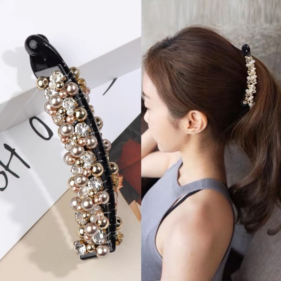 香蕉夹竖夹马尾珍珠发夹子后脑勺韩国气质小号防滑发卡女网红头饰