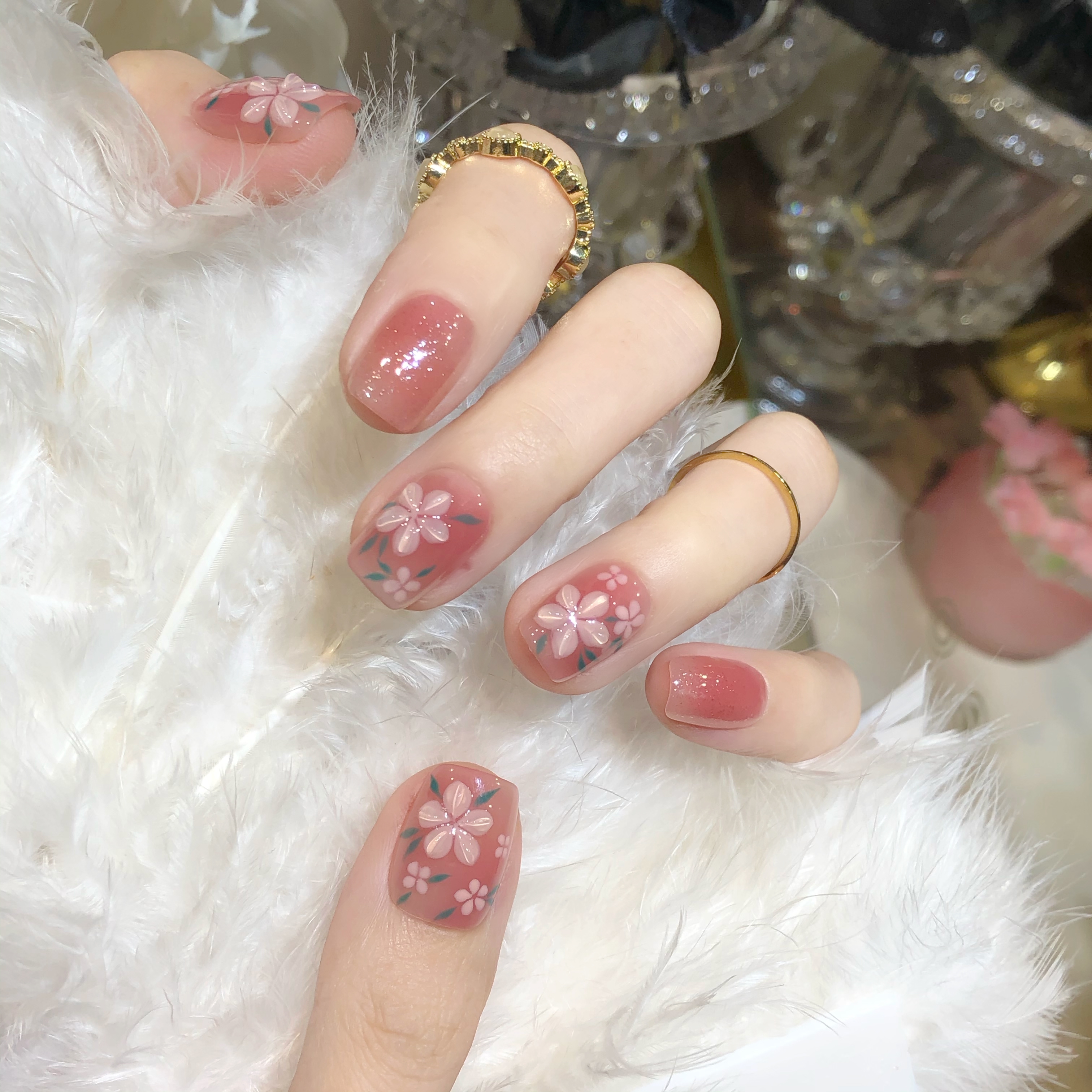 喵公子【雾里看花】【设计师款】喵公子纯手工穿戴甲可拆卸美甲光疗甲