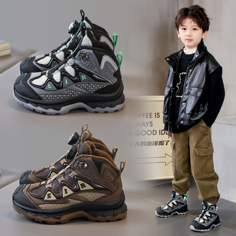 男童鞋子2025四季春新款儿童棉鞋加绒保暖旋转纽扣二棉男孩运动鞋