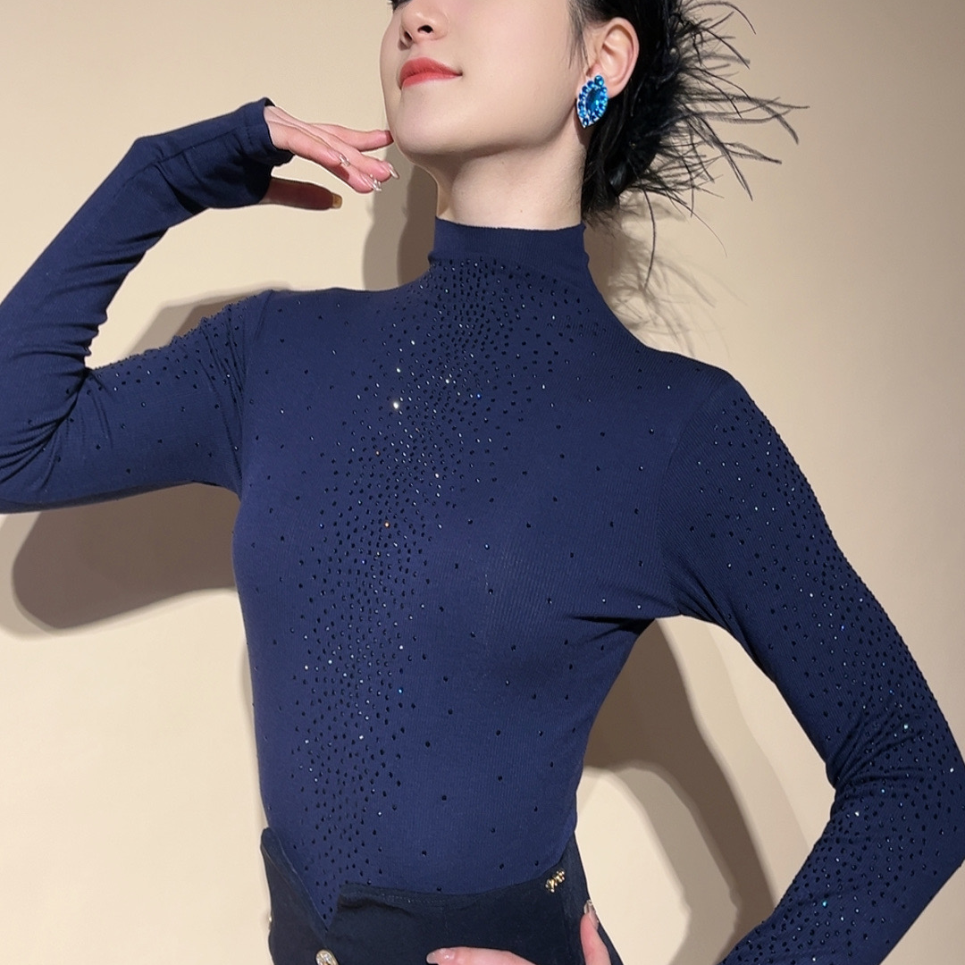 YRSS舞服♥新款满天星进口奥钻高领软棉上衣摩登拉丁摩登舞服