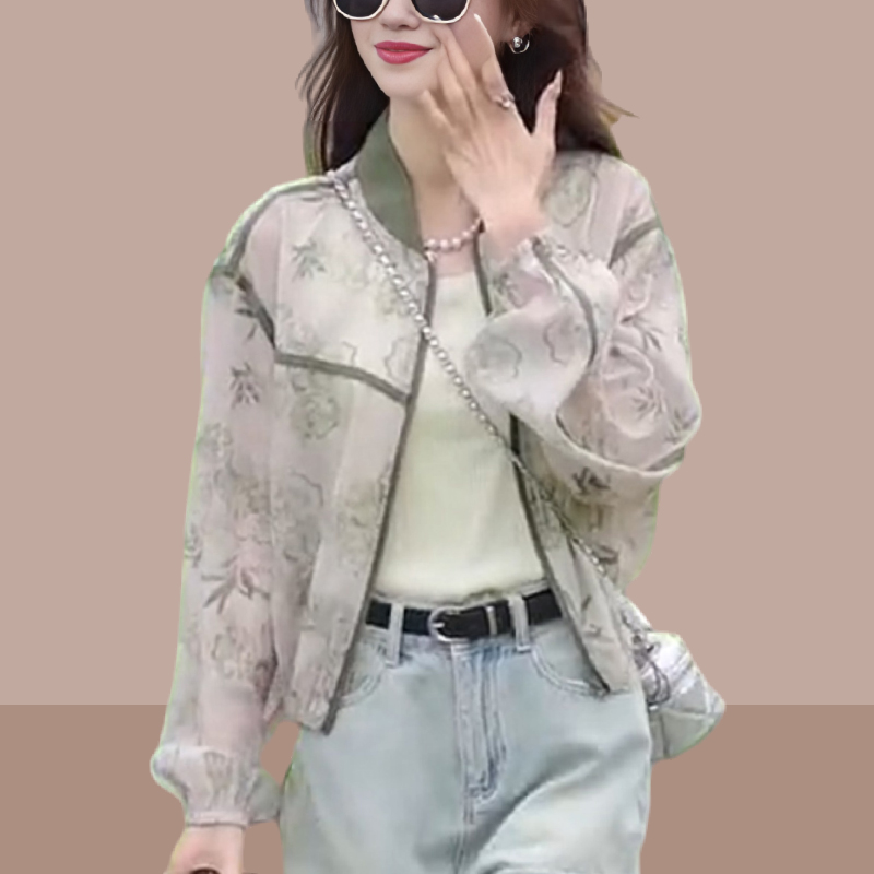 2026年夏季上新气质长袖时尚甜美清新风轻薄透气印花百搭薄外套女
