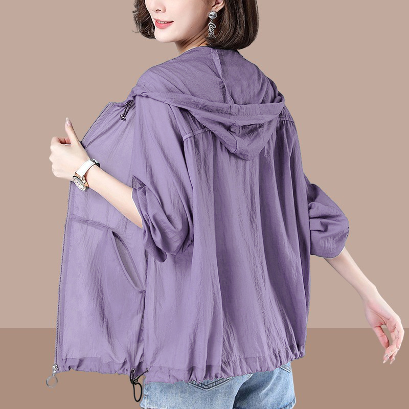 大码宽松防晒衣女夏季新款轻薄外套妈妈装开衫透气百搭夏季防晒服