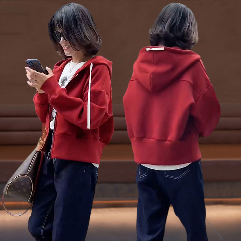 小众时尚连帽外套2025春秋新款女装宽松大码显瘦洋气拉链长袖上衣