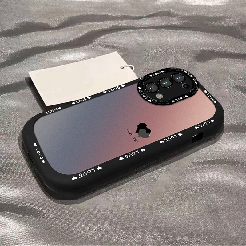 适用于【OPPO】Reno5Pro渐变黑色爱心简约创意网红全包硅胶泡芙壳