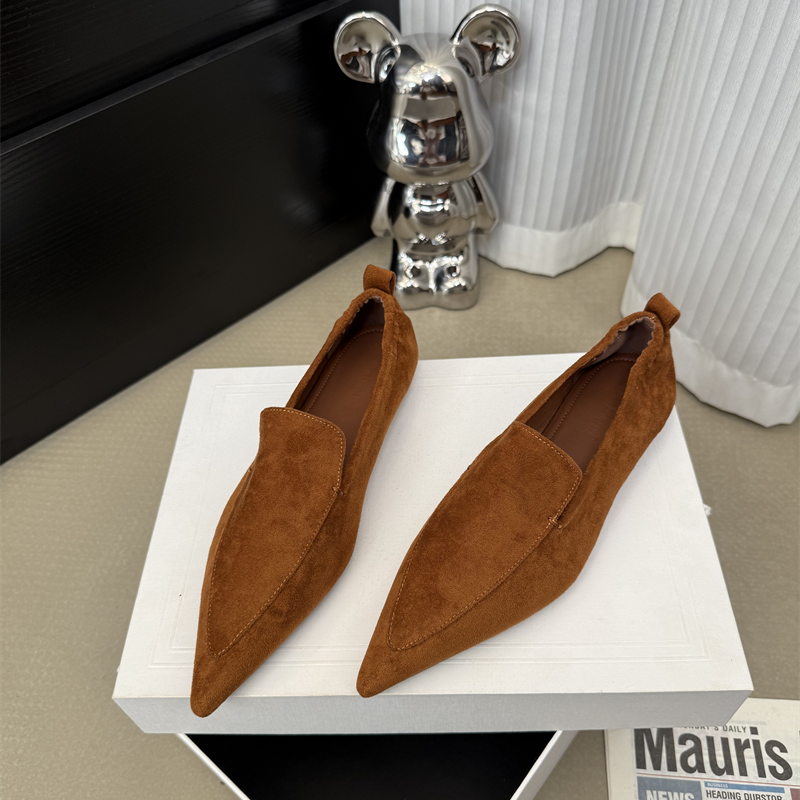 法式复古平底单鞋女绒面软底深口瓢鞋磨砂懒人一脚蹬深口通勤女鞋