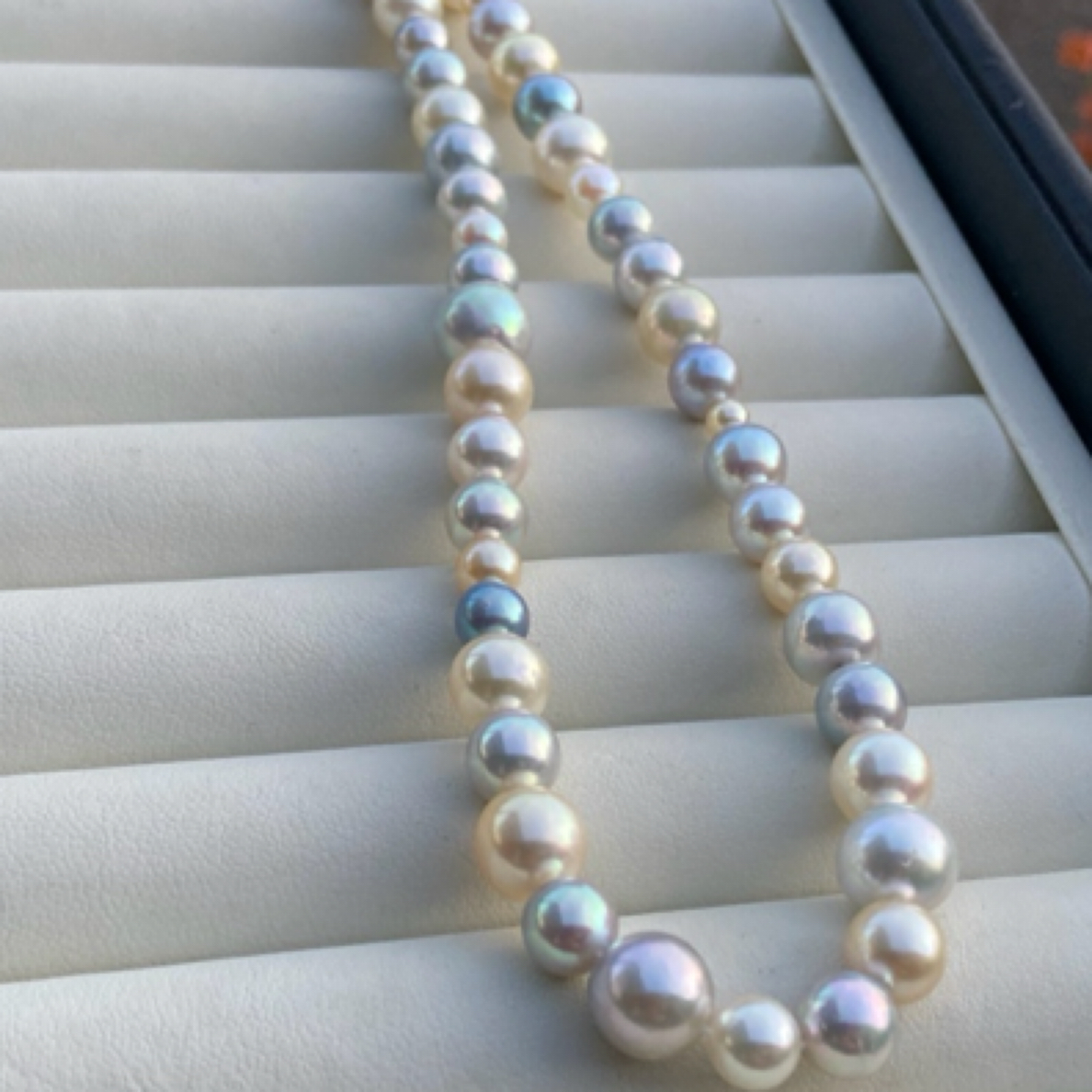 真科研证书日本海水珍珠项链时尚真品无调色糖果混彩色镜面强光女