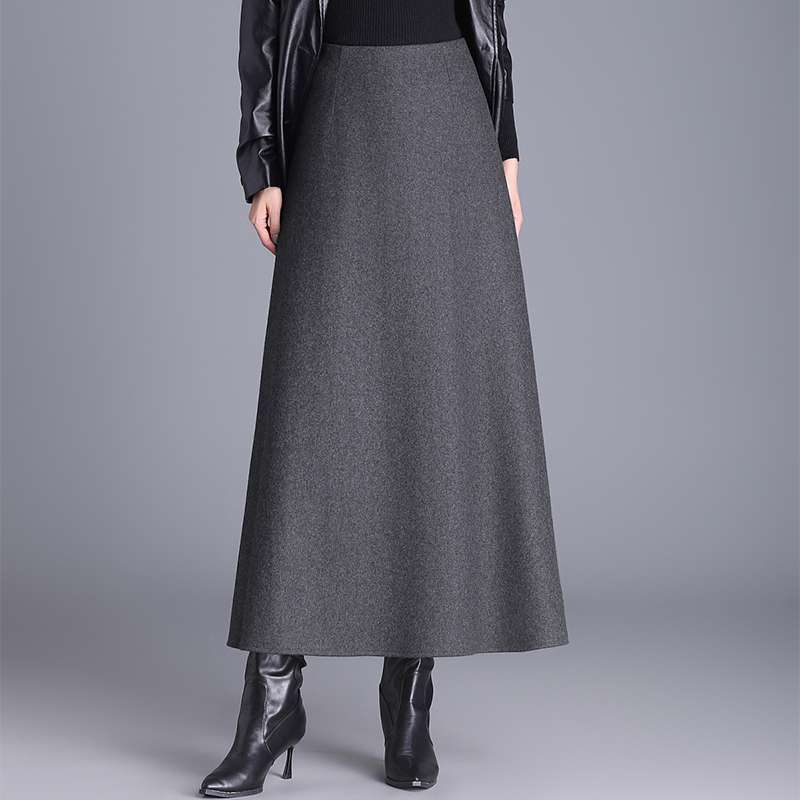 高档绵羊毛垂坠感半身裙女秋冬毛呢裙子高级灰冬季高腰长款a字裙
