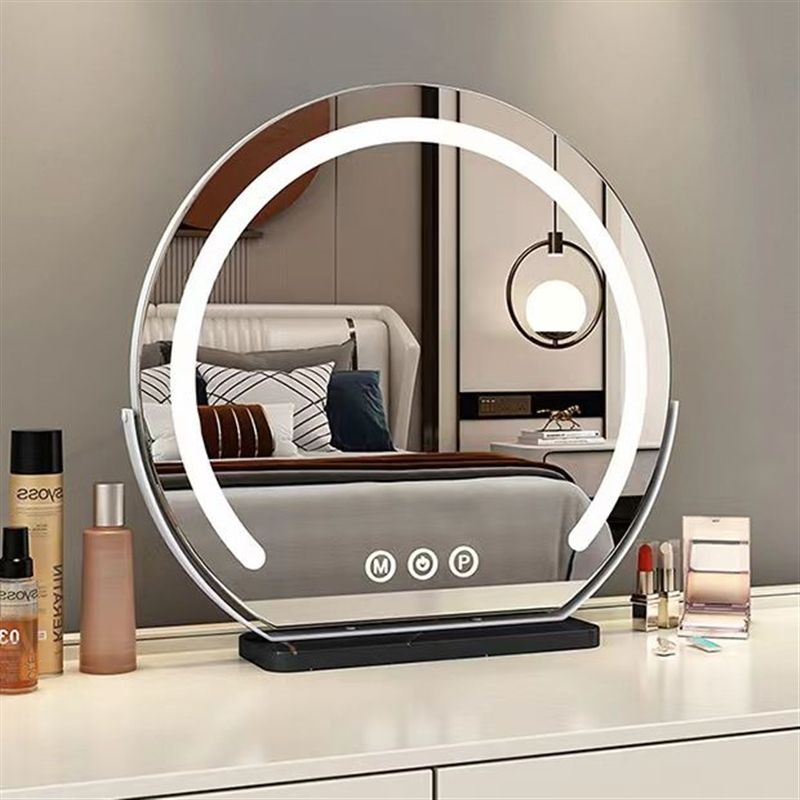 带灯半圆化妆镜可调节台式桌面旋转式补光美妆卧室宿舍梳妆镜家用
