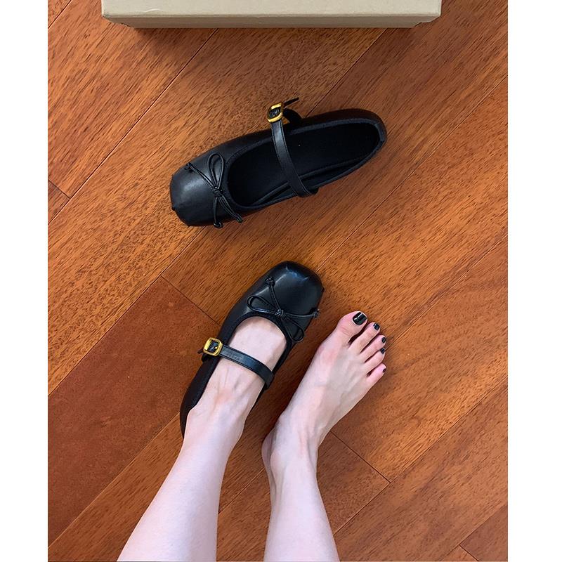 法式晚风一字带配裙子单鞋女平底圆头软皮玛丽珍鞋仙女风芭蕾舞鞋