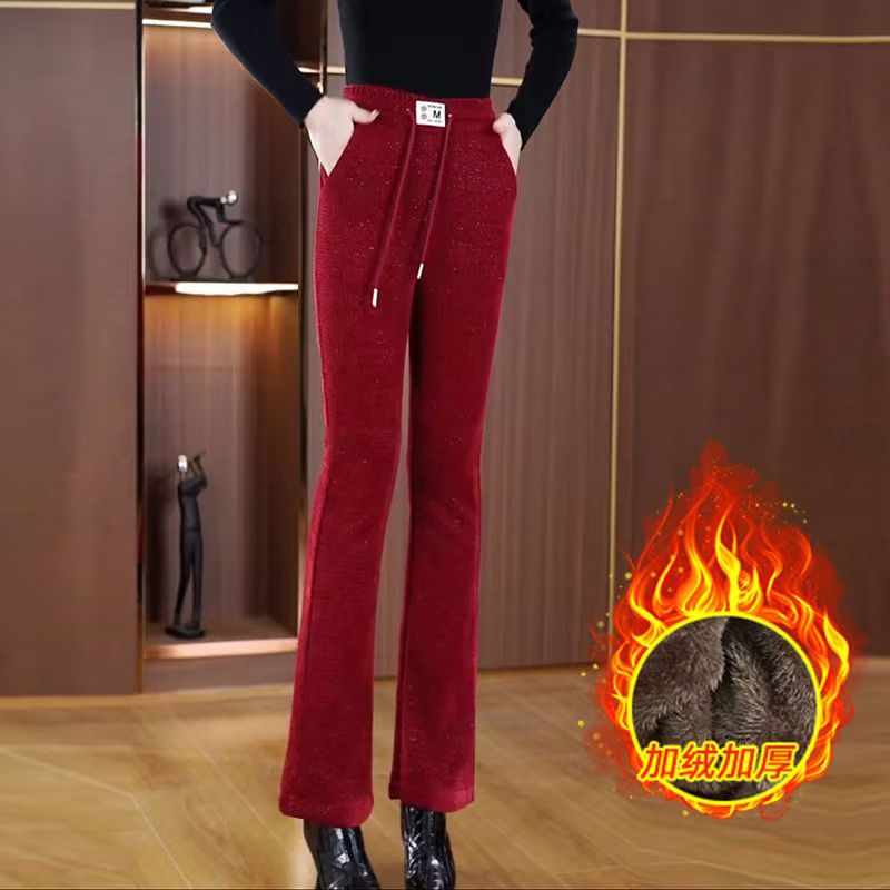 微喇裤女2025秋冬新款高腰显瘦垂感松紧腰洋气喇叭裤加厚休闲长裤