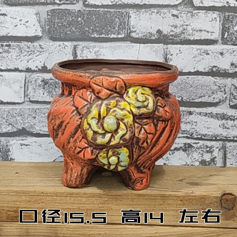 大口径手绘法师花盆大群生大老桩多肉盆浮雕立体盆手捧粗陶大单头
