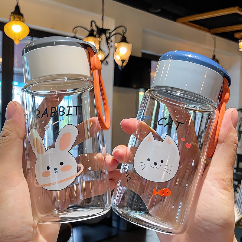 韩版可爱小巧便携玻璃水杯耐高温高颜值直饮学生杯子男女透明茶杯
