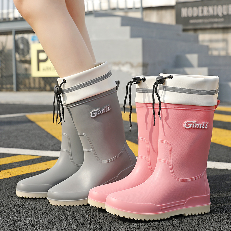 束口中筒雨鞋女款时尚成人雨靴外穿防滑轻便水鞋厨房工作水靴胶鞋