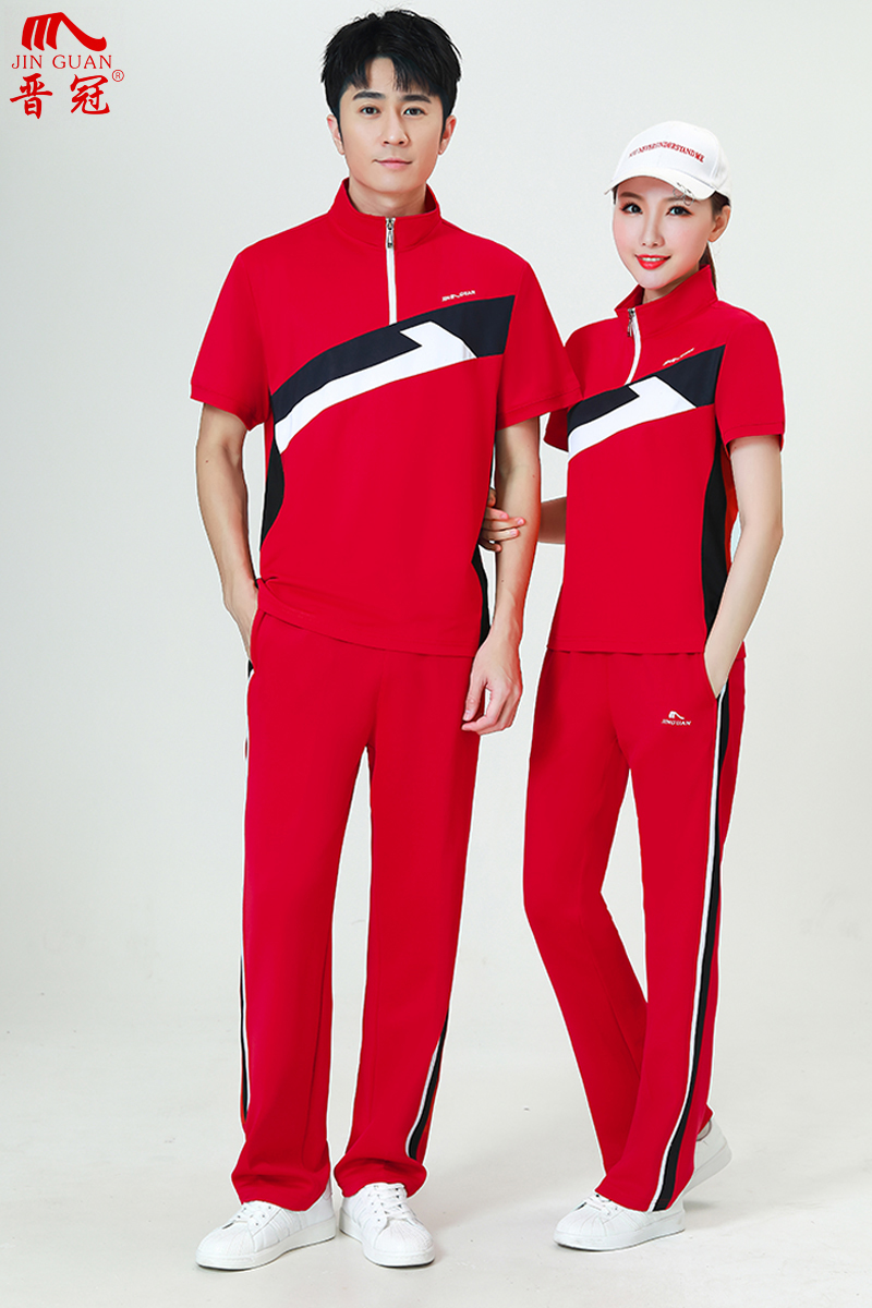 晋冠新款夏季短袖女速干立领休闲演出服情侣广场舞佳木斯团体套装