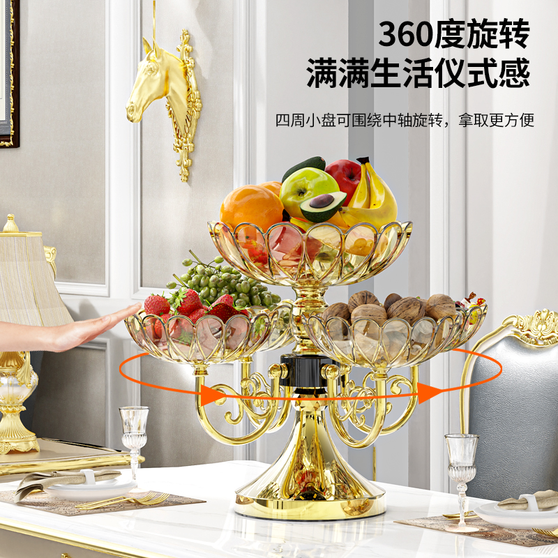欧式豪华水果盘客厅高端上档次旋转果盘多层零食糖果盘家用厅茶几