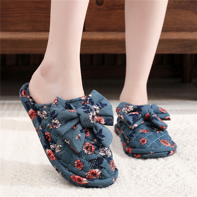 网红ins包头拖鞋女卧室2025年新款秋冬碎花复古布底家居居家棉布