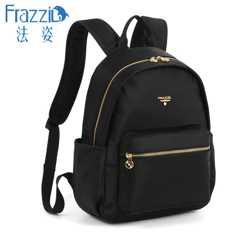 Frazzil/法姿双肩包女2023新款休闲百搭牛津布简约旅行黑背包书包