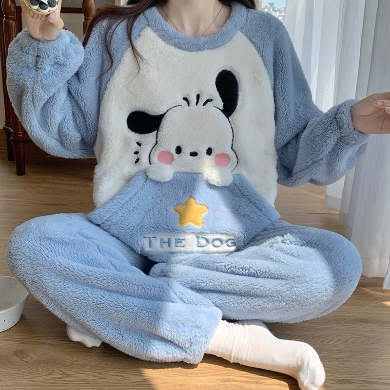 珊瑚绒睡衣女士秋冬季2024新款长袖加厚卡通套装大码法兰绒家居服