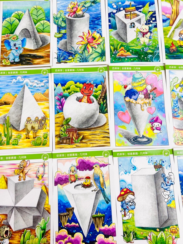 动漫卡通少儿初级素描入门美术临摹卡教学高清30张趣味美术带步骤