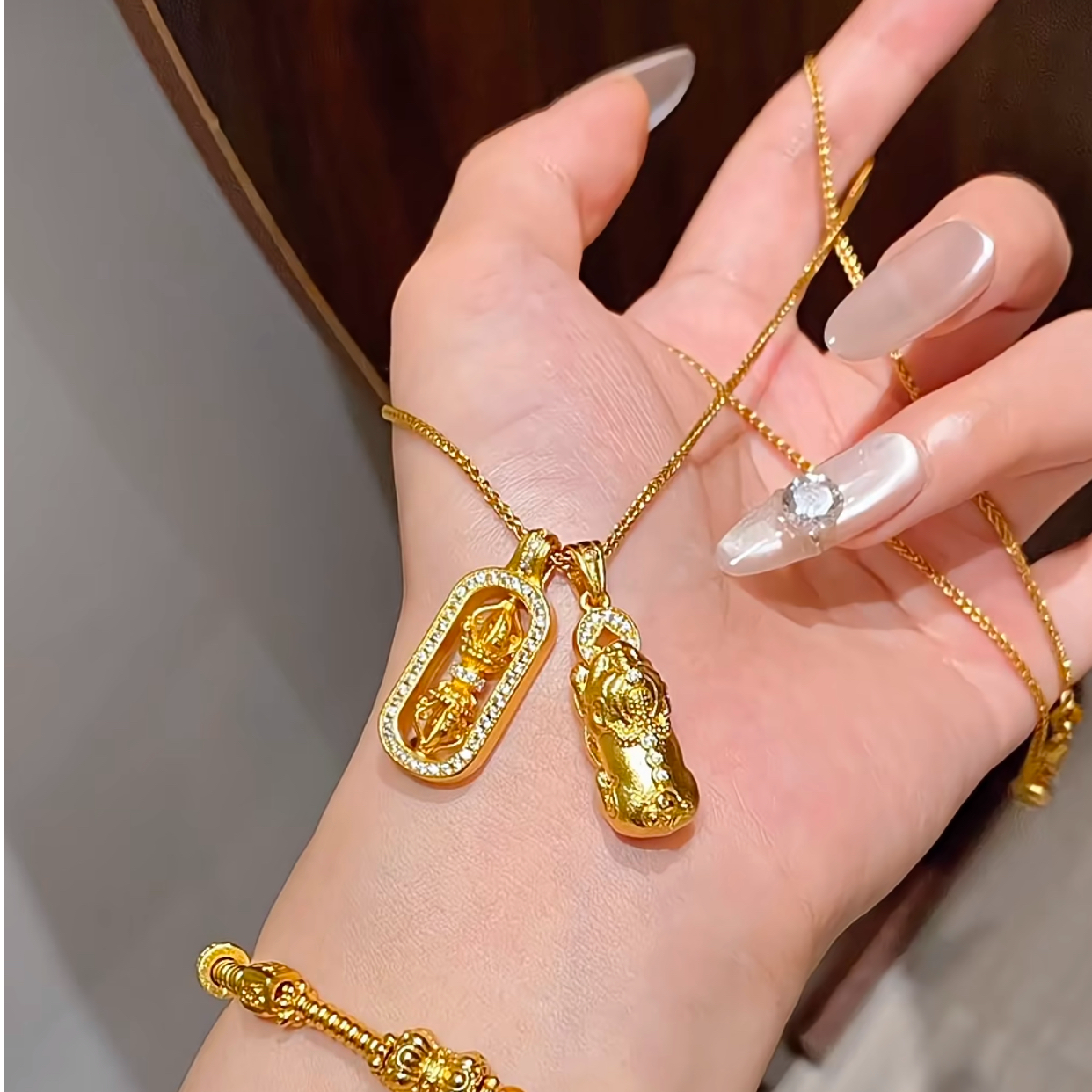 铜合金项链 国潮风金刚杵项链貔貅叠戴高级感时尚百搭锁骨链