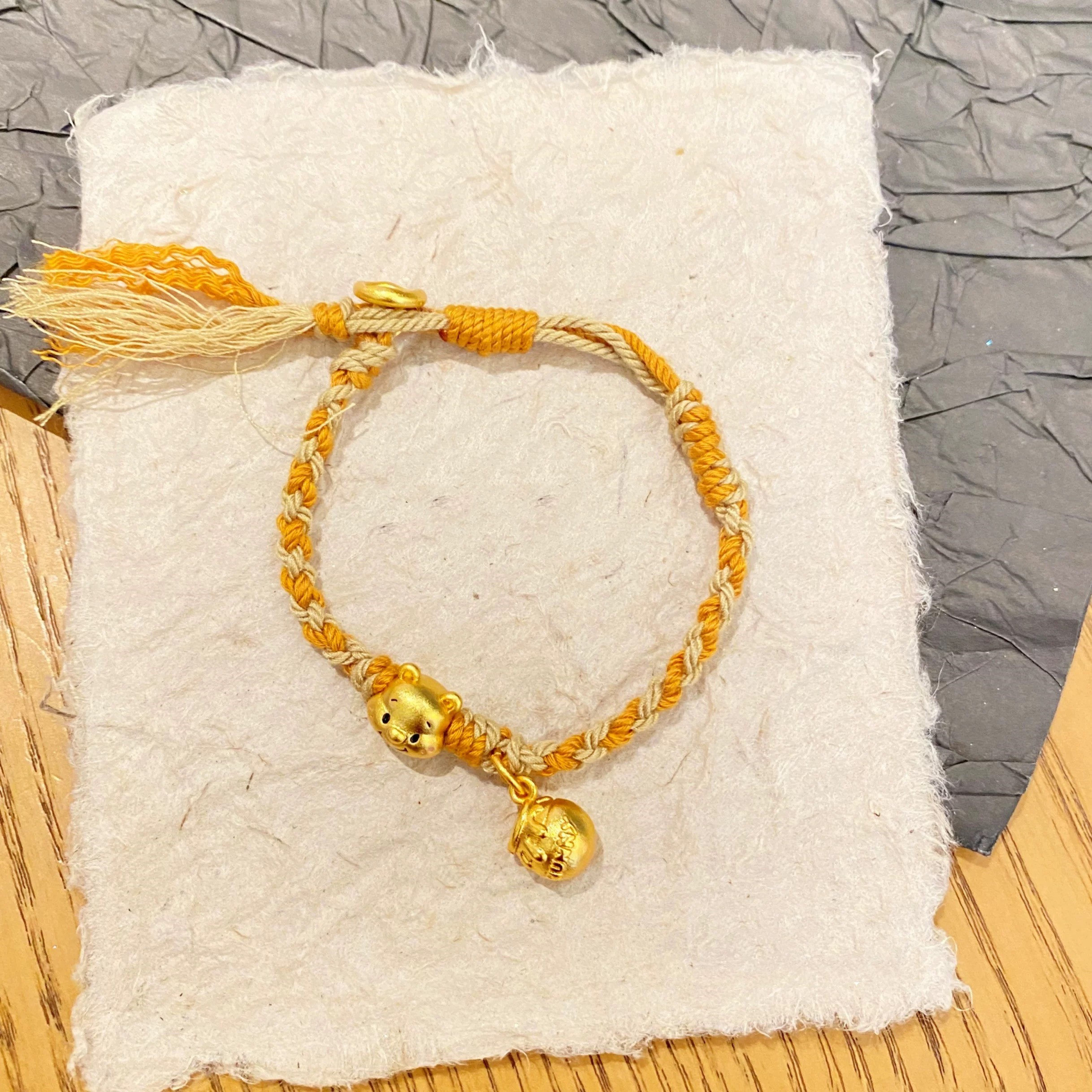 铜合金手链 新中式国潮可爱风甜蜜小熊蜜罐手链女纯手工编织绳