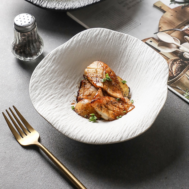 高颜值陶瓷不规则盘子异形盘家用石纹深盘花形盘装菜盘沙拉碗浅碗