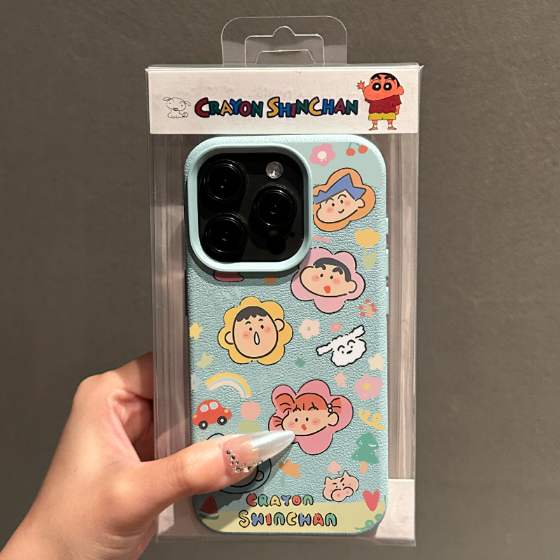 KEWU花朵小新家族适用苹果16手机壳iphone15/14荔枝纹13磨砂12女