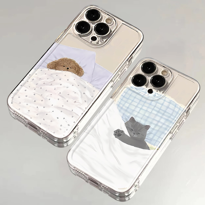 KEWU睡觉猫狗适用苹果15手机壳iPhone14/16/13透明华为小米OPPO