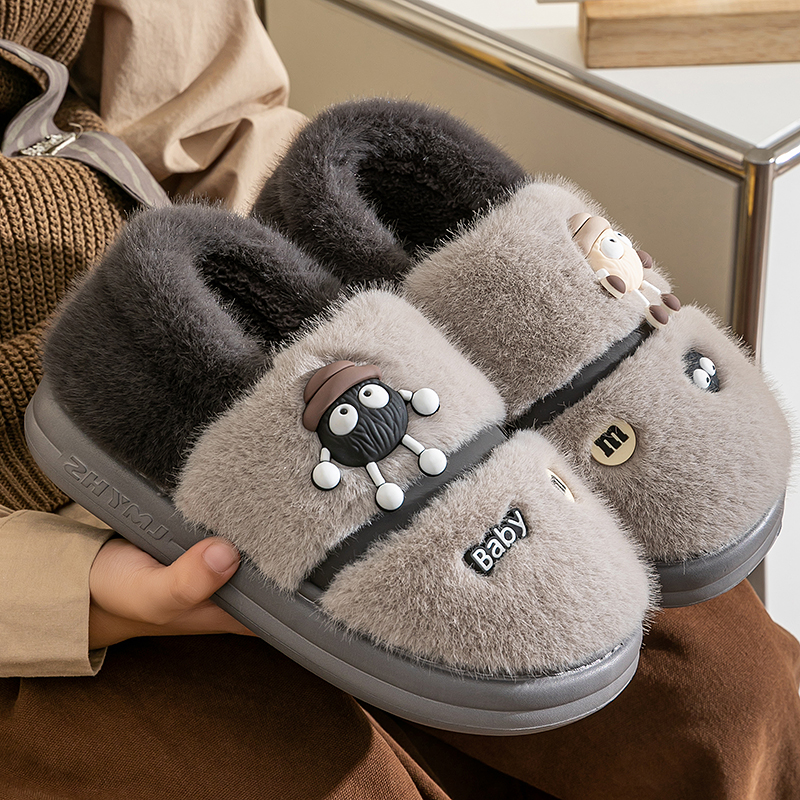 儿童包跟棉鞋秋冬季中大童男童家居保暖加绒防滑厚底卡通毛毛棉鞋