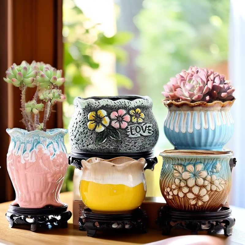 大号多肉花盆陶瓷创意简约粗陶大花盆大口径多肉植物拼盆包邮清仓