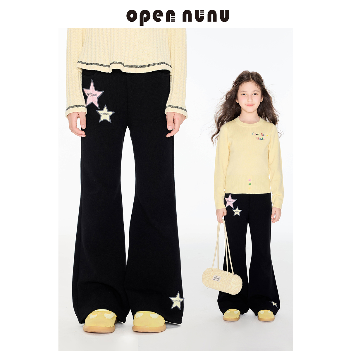 Opennunu女童星星刺绣休闲裤秋季儿童修身显瘦微喇长裤百搭马蹄裤