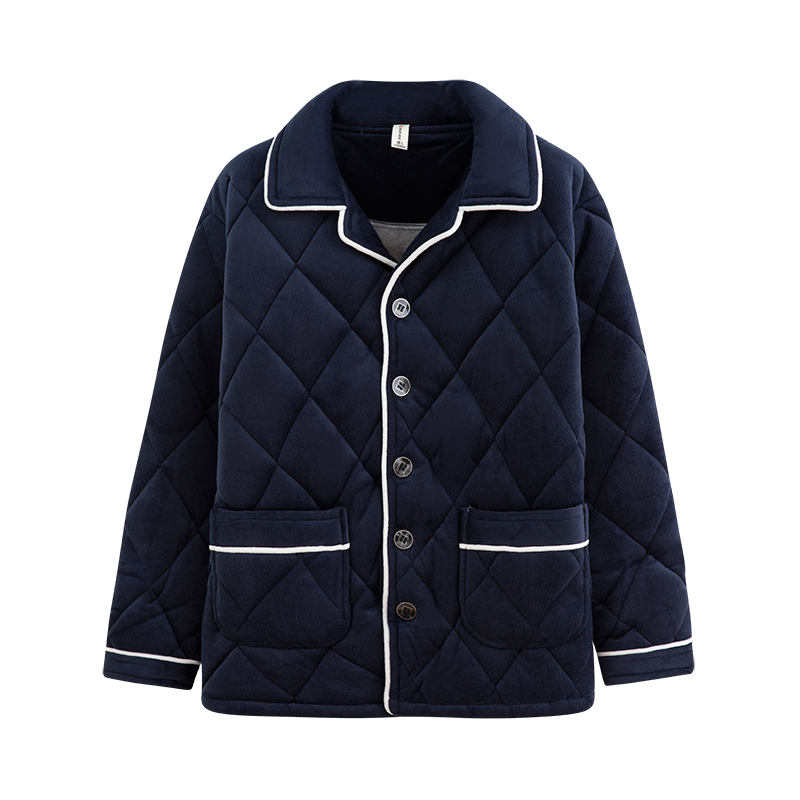 冬季男士睡衣加厚加绒保暖珊瑚绒夹棉袄家居服特大码胖GG上衣单件