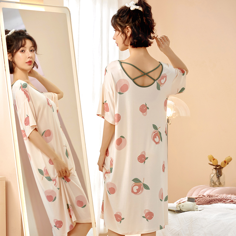 特大码莫代尔睡裙夏季薄款胖mm宽松短袖睡衣裙200斤220斤240斤6XL