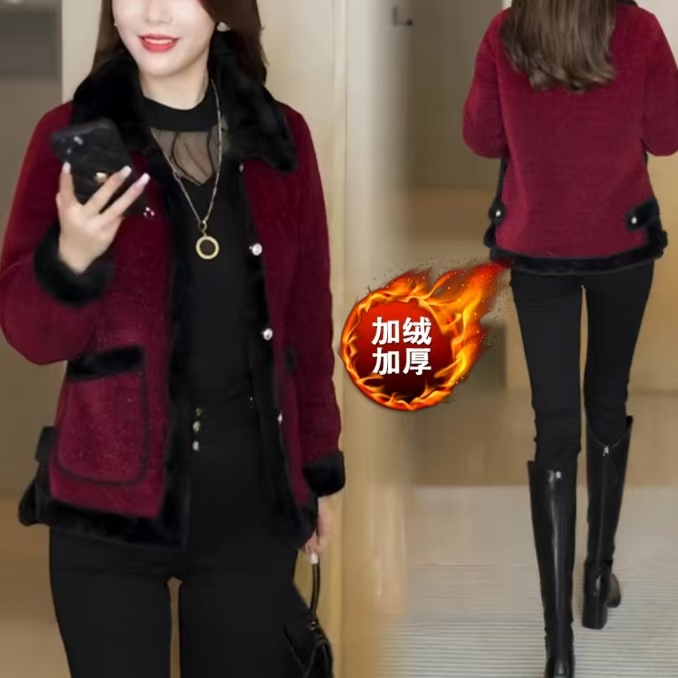 【衣雅严选】8070-1141#新款加绒加厚雪尼尔混纺百搭百搭款外套