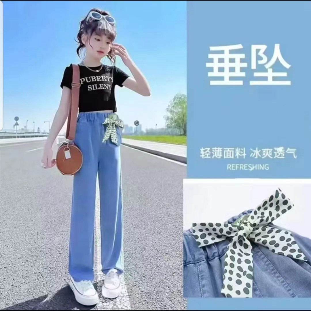 女中大童夏季新款薄款牛仔阔腿裤宽松休闲时尚洋气百搭显瘦直筒裤