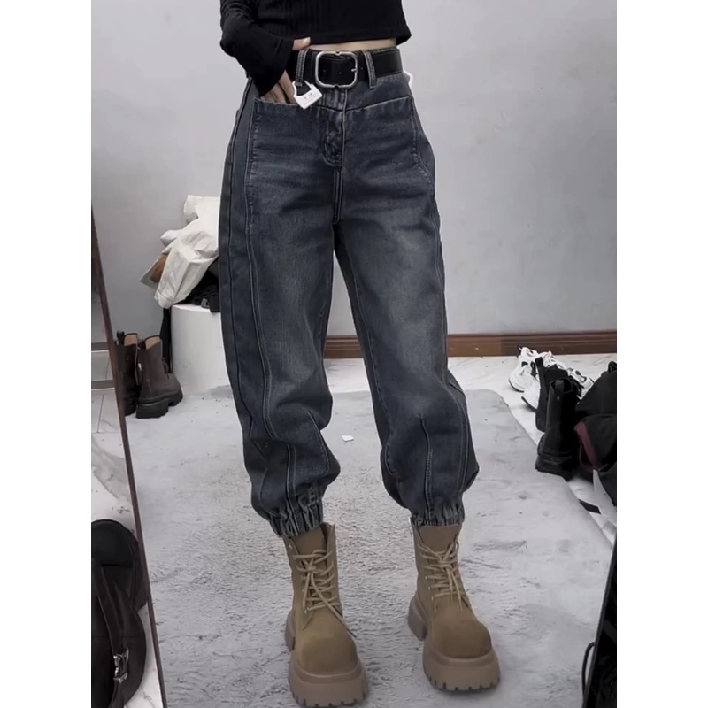 Aimeerosa/艾洛莎2025春季新款复古牛仔裤修身显瘦百搭九分束脚裤