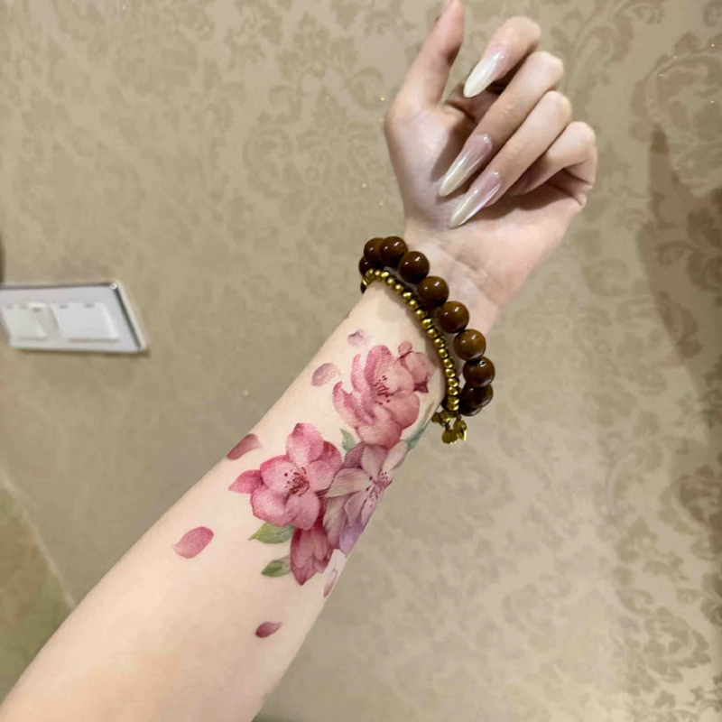 桃之夭夭 纹身贴防水女持久桃花贴画手臂遮疤唯美逼真高级感可洗