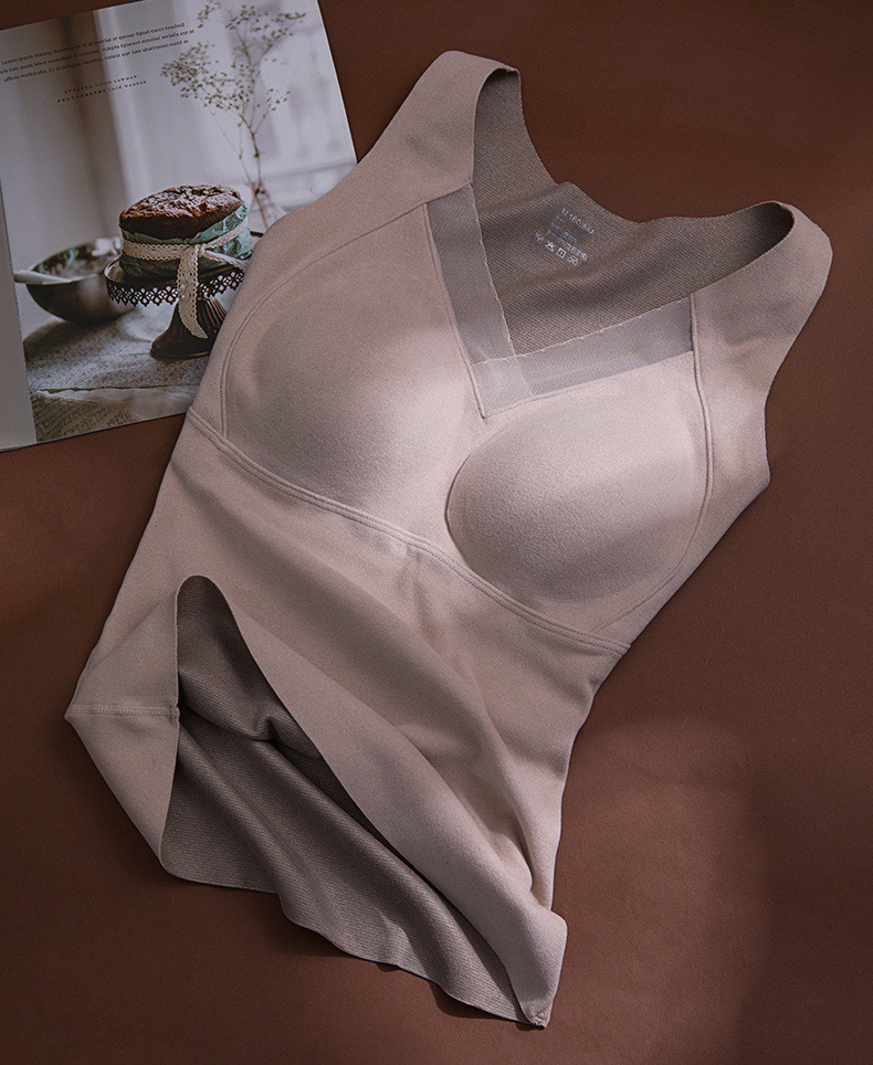 无痕3D立体石墨烯发热固定杯背心无钢圈秋冬季暖背保暖无袖