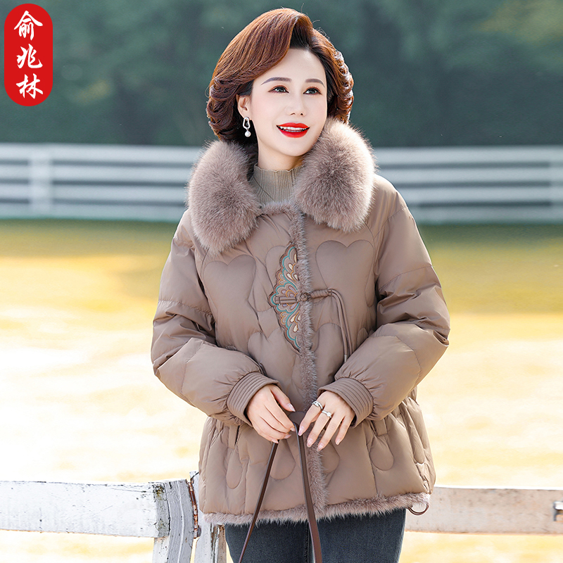 俞兆林妈妈秋冬季棉衣外套洋气短款棉服中老年女冬装加厚保暖棉袄