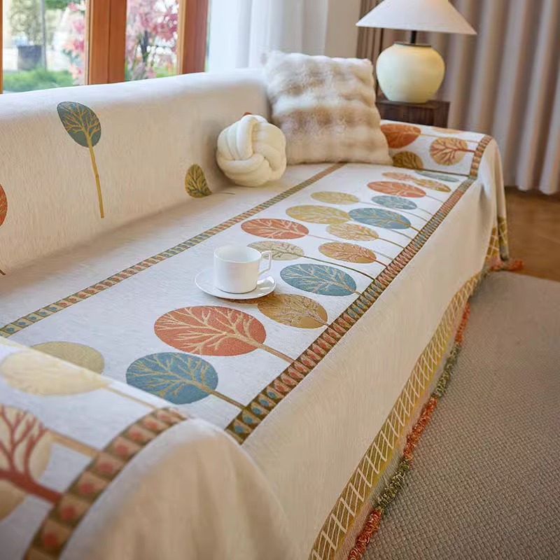 月圆树雪尼尔沙发盖巾四季通用防滑盖巾北欧轻奢高级感沙发套罩